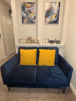 Navy Blue Velvet Loveseat Sofa