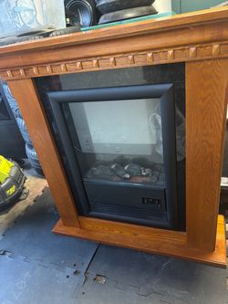 Electric Fireplace with Wooden Mantel