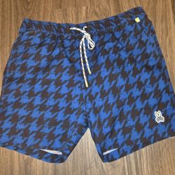 Psycho Bunny Swim Trunks Mens M Purple Blue and Black.  Pockets. Liner