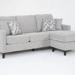 Stark Light Grey Fabric Sofa with Reversible Chaise | Track Arms