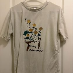 Beige Shirt with Flower Graphic