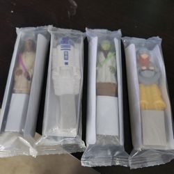 1999 set of 4 Star Wars Episode 1 cereal box character toys in package yoda anakin r2d2 mace