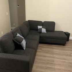 Dark Grey Sectional Couch With Ottoman 