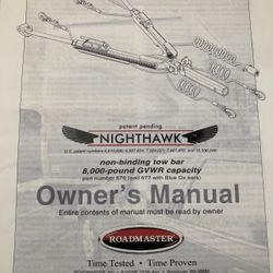 Roadmaster 677 Nighthawk Non-Binding Tow bar - motor home - Mounted 8,000 lb. Weight Capacity 