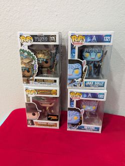 Mixed lot of 4 Funko Pop! Jake Sully, Neytiri, Indiana Jones, King Namor Collectible Figures