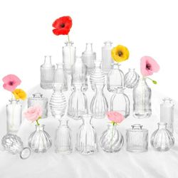 Bud Vases in Bulk 24, Small Glass Vase for Centerpieces, Vintage Vases for Decor, Mini Clear Single Flower Vase Bulk for Wedding Decor Rustic Decorati