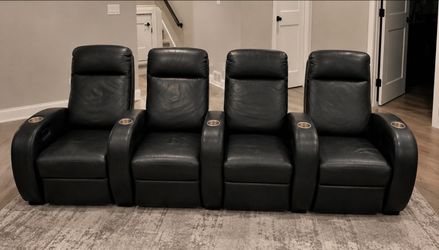 🔥 4-SEAT "REAL LEATHER" not that faux leather that peels.. HOME THEATER RECLINERS – $500 🔥
¡Hablamos Español!

Nice 4-seat genuine leather theater r