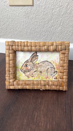 Local Artist - Original Framed Mixed Media Art - Bunny/Rabbit/Field