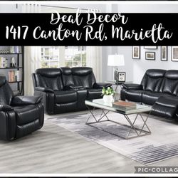 New Black Leather Reclining sofa, loveseat, and chair