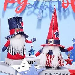 4th of July Gnomes Patriotic Plush set Decorations for Home, 2pcs Handmade Table Decor Ornament Gift of Memorial Day Swedish Tomte for Fourth of July