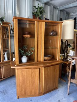Mid Century Danish Modern Teak Buffet Display China Cabinet by Laurits M Larsen - MADE IN DENMARK