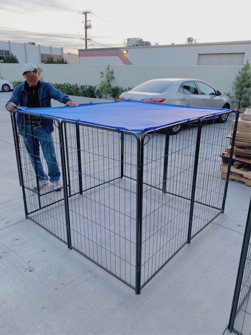 New 48 inch tall x 32 inches wide each panel x 8 panels heavy duty exercise playpen with sun shade tarp cover fence safety gate dog cage crate kennel