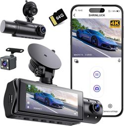 new 4K WiFi Dash Cam Front and Rear Inside, 2160P+1080P+1080P FHD 3 Channel Dash Camera for Cars, 360° All Sides Dashcam, Free 64G SD Card, G-Sensor,