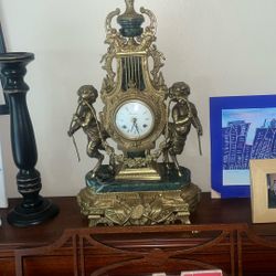 Louis XVI Style Bronze & Marble Mantle Clock