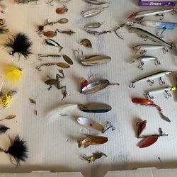 FISHING LURES, REELS, TACKLE BOX, ETC $150