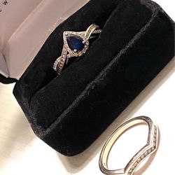 14kt White Gold Sapphire Engagement Ring & Band