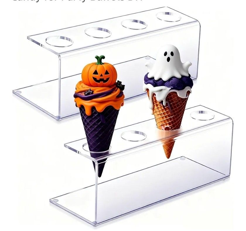 2 Pcs Ice Cream Cone Holder Waffle Cone Holder with 4 Holes 10.6 x 3.7 x 3.5 Inches Cupcake Sugar Stand Rack Display Cotton Candy for Party Buffets DI