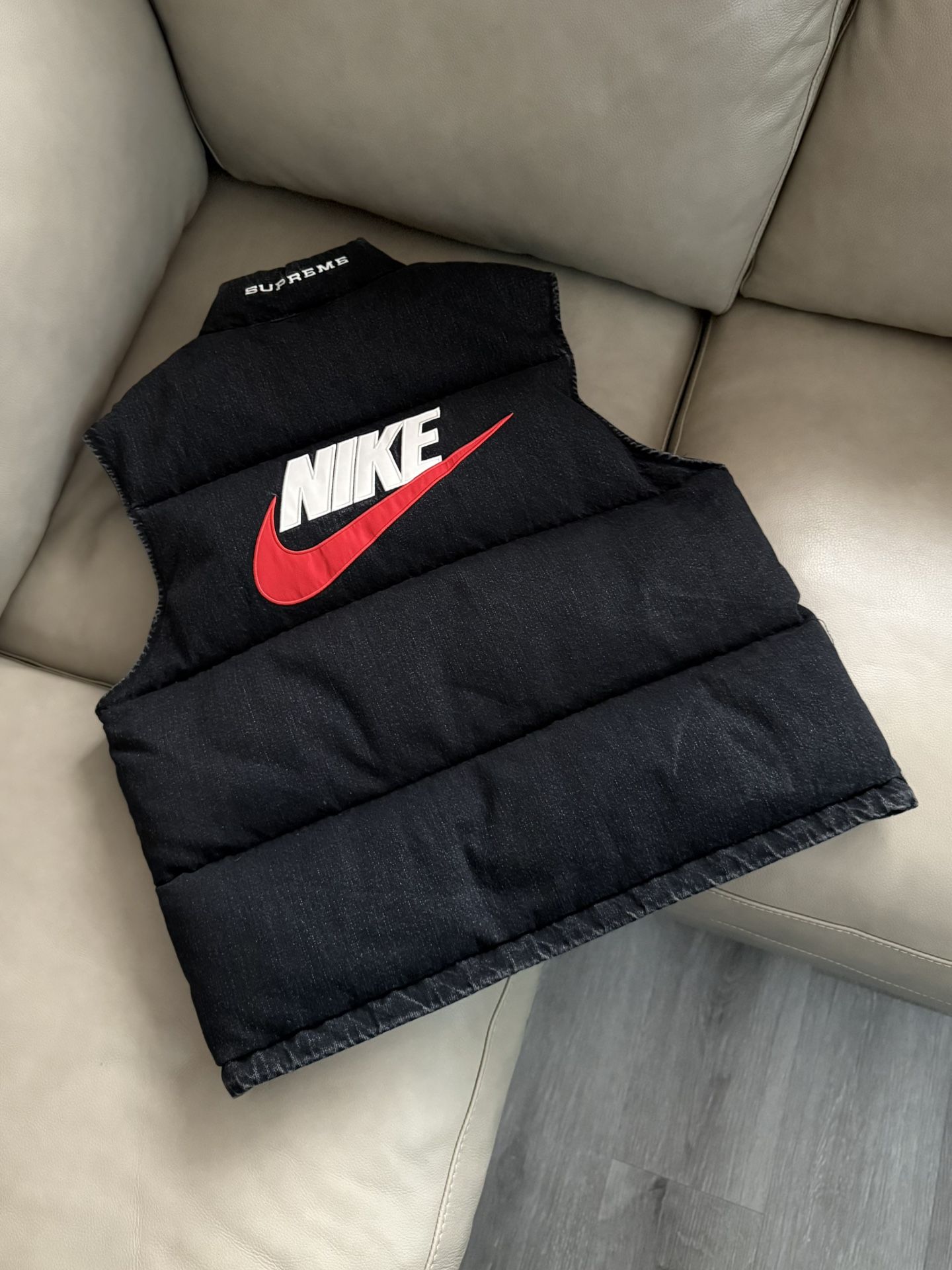 Supreme x Nike Denim Puffer Vest Black Used Once Size Medium