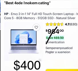 HP - Envy 2-in-114i Full HD TouchScreen Laptop - Intel Core 5 - 8GB Memory - 512GB SSD - Natural Silver