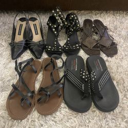 5 Pairs Women’s Size 7 Shoes Sandals Heels Bundle Dress Shoes Black Brown