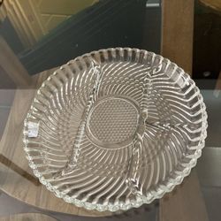 Vintage 1950’s Dominion Clear Glass Divided Cheese and Relish Plate, Canada Glass