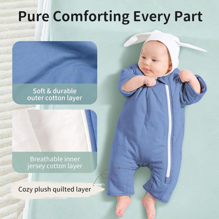 Baby Blue SleeperBaby transition sleep sack 3 - 6 months 100% cotton warm thick