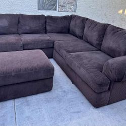 Brown Ruffle Sectional with Ottoman(WILL DELIVER)
