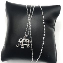 925 Sterling Silver 0.25CT MOISSANITE Elephant Pendant Necklace Size 18”