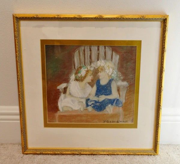 Signed art by J. Boardman two young girls 

