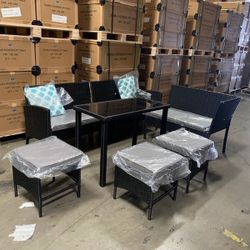 $325.00 New 7 Pieces Outdoor Patio Dining Table Set L Shape Corner