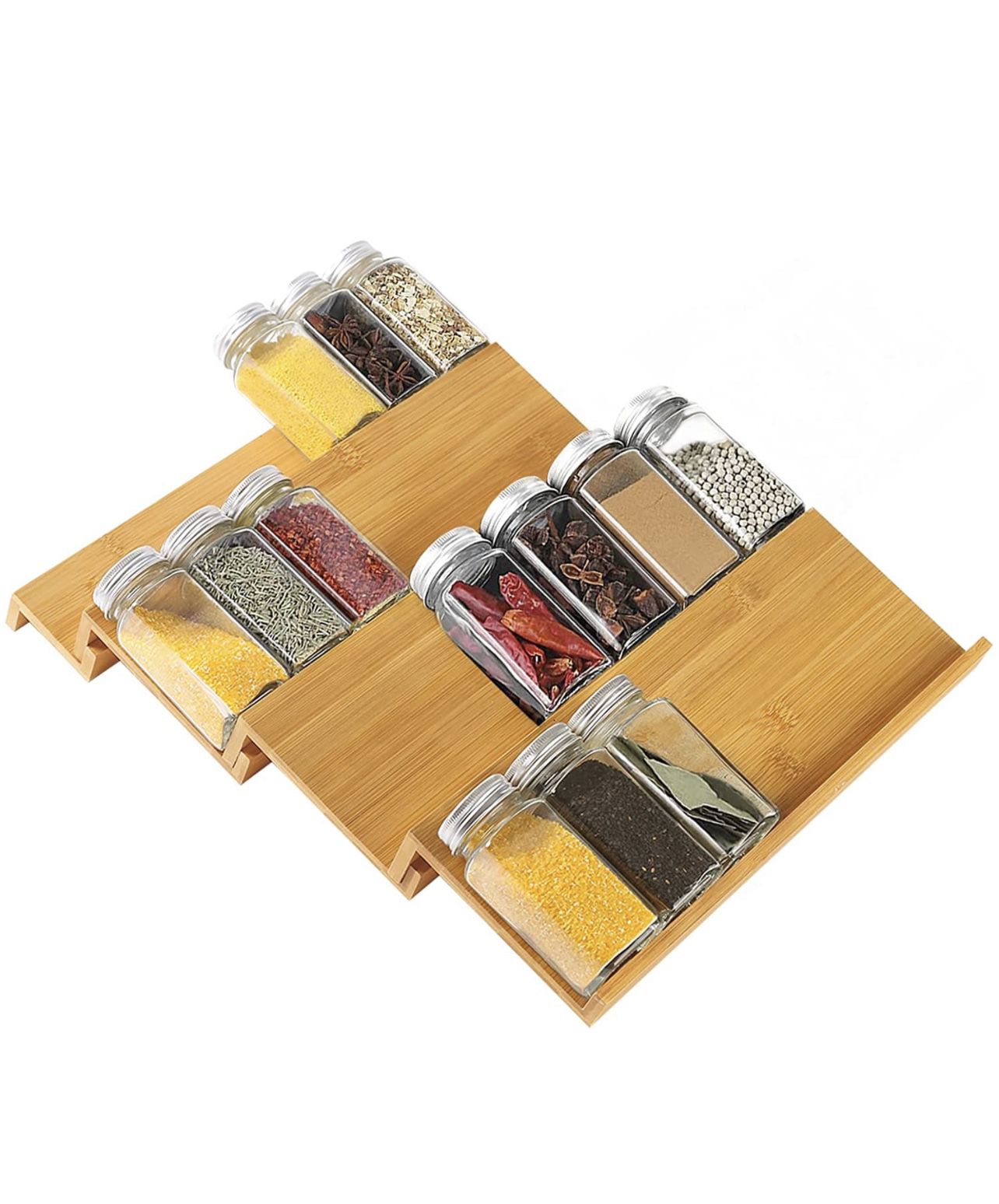 Bamboo and Wood Spice Rack, 4 Tier Drawer Seasoning Rack, Kitchen Drawer Organizer, Household Organizer, Storage Rack for Item, Storage Box