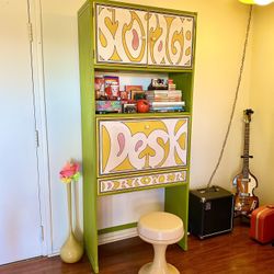 Vintage Hutch Secretary Desk Green Yellow Drexel Plus One Cabinet Bookshelf 1960s 70s Rare Mod Mid Century