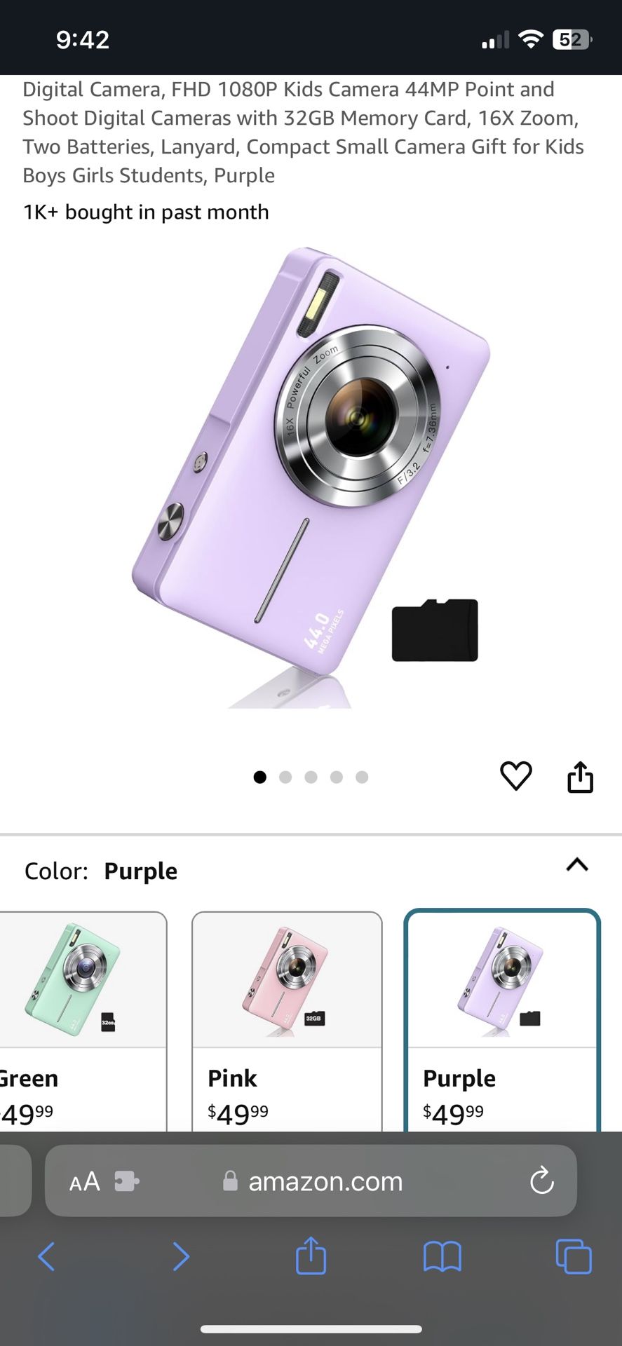 Purple Digital Camera and Camera Storage Card Reader