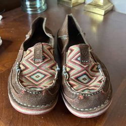 ARIAT Cruiser Womens 9B Brown Suede Aztec Print Slip-On Loafer #10027379