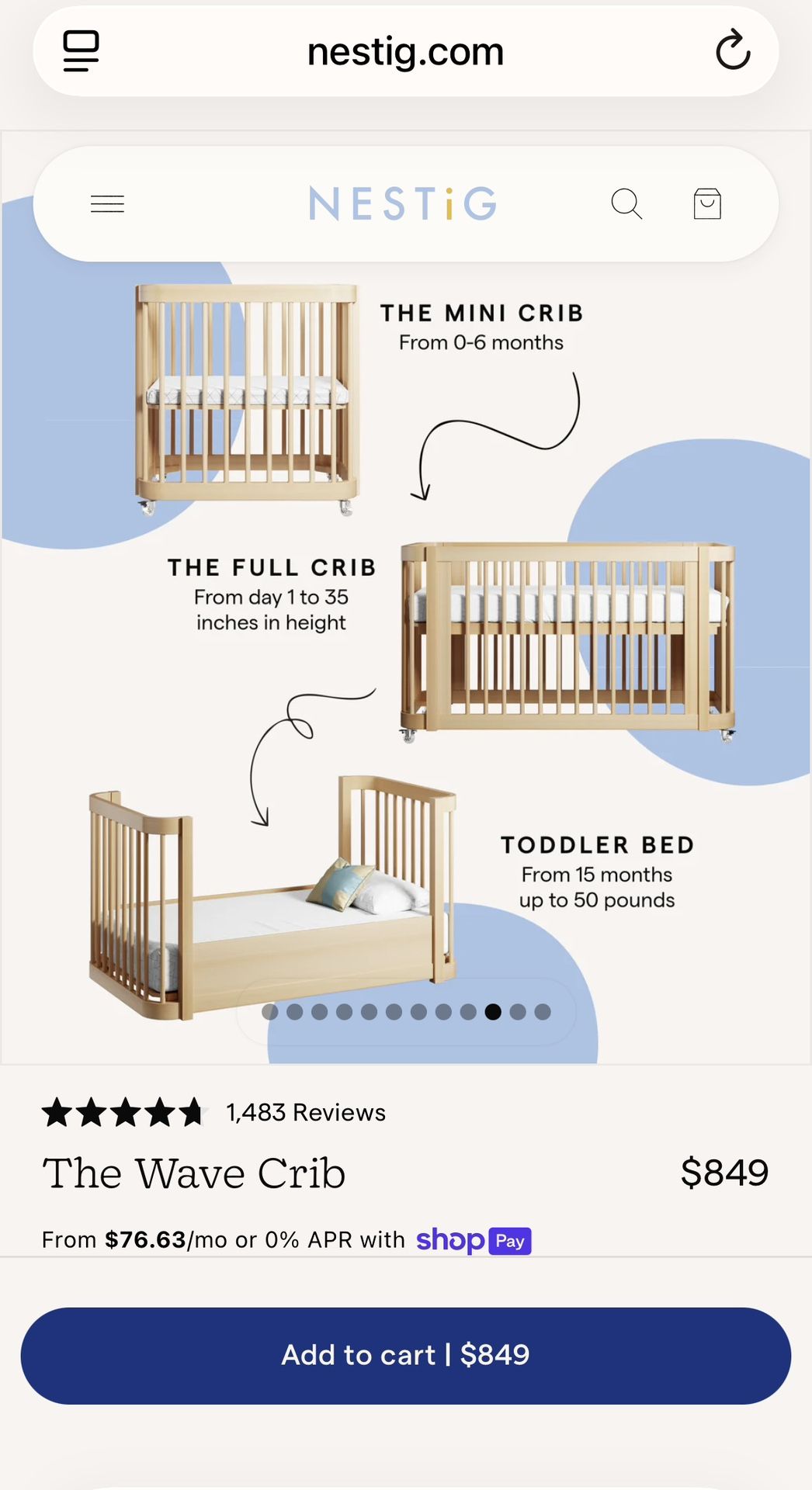 Nestig Wave 3-in-1 Crib Bassinet Toddler Bed