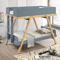 BUNK BED TWIN SIZE BUNKBED BLUE SCANDINAVIAN VIBE LITERA