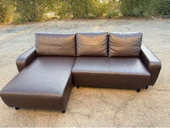 Brown Faux Leather Sectional Sleeper Sofa