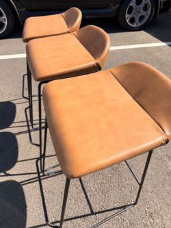 Tan Faux Leather Bar Stools – Set of 3