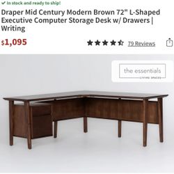 L-Desk - Draper Midcentury Modern Large Office Desk