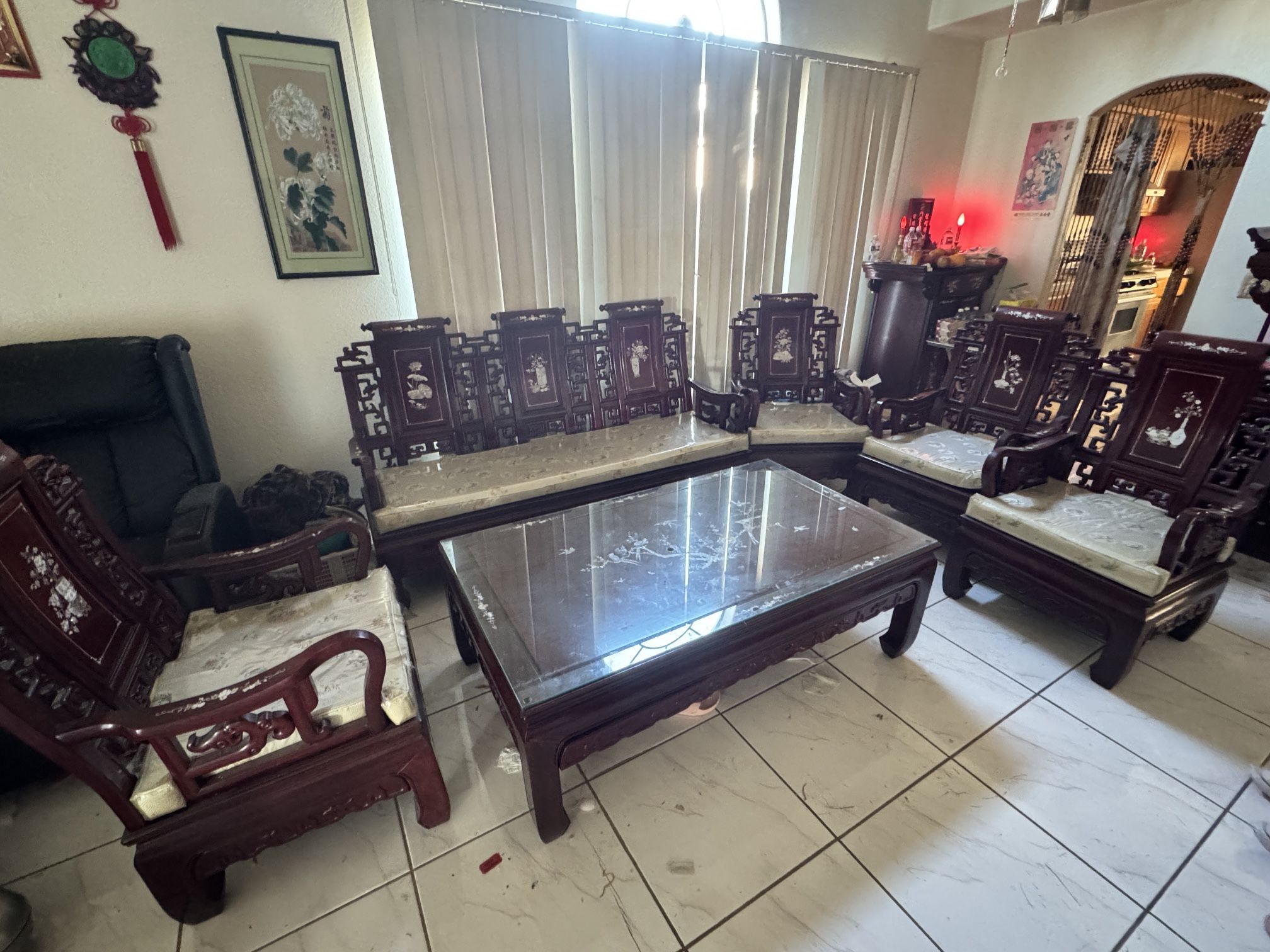 Antique Redwood Couch And Coffee Table