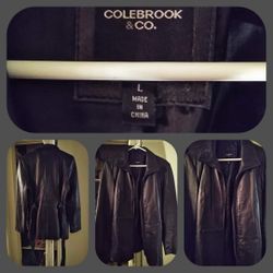 COLEBROOK & CO Women's Leather Jacket BLACK SIZE L BELTED & ZIPPER FRONT $50