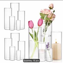 Clear Glass Cylinder Vases Set of 15