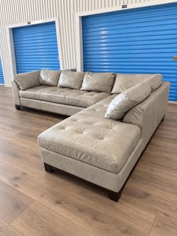 Large Gray Geniune Leather Sectional Couch - FREE LOCAL DELIVERY