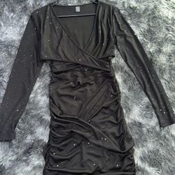 Black Glitter Ruched Dress (Large)