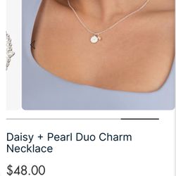 New Beautiful Alex and Ani Daisy & Pearl Duo Charm Necklace 