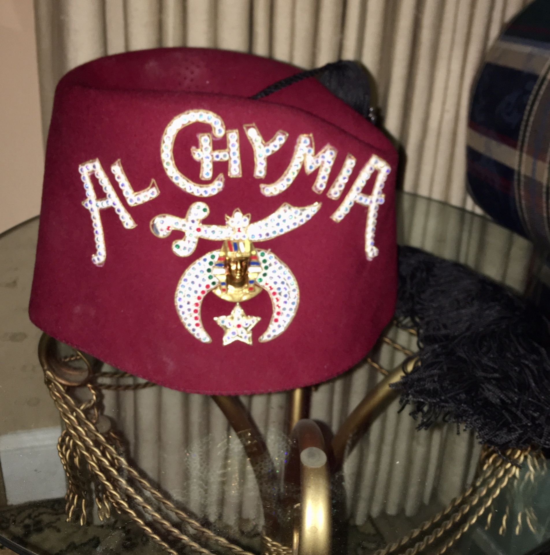 Vintage Al Chymia Jeweled SHRINER FEZ Hat Memphis Tennessee Chapter