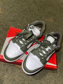 Nike Dunk Low White and Olive Sneakers