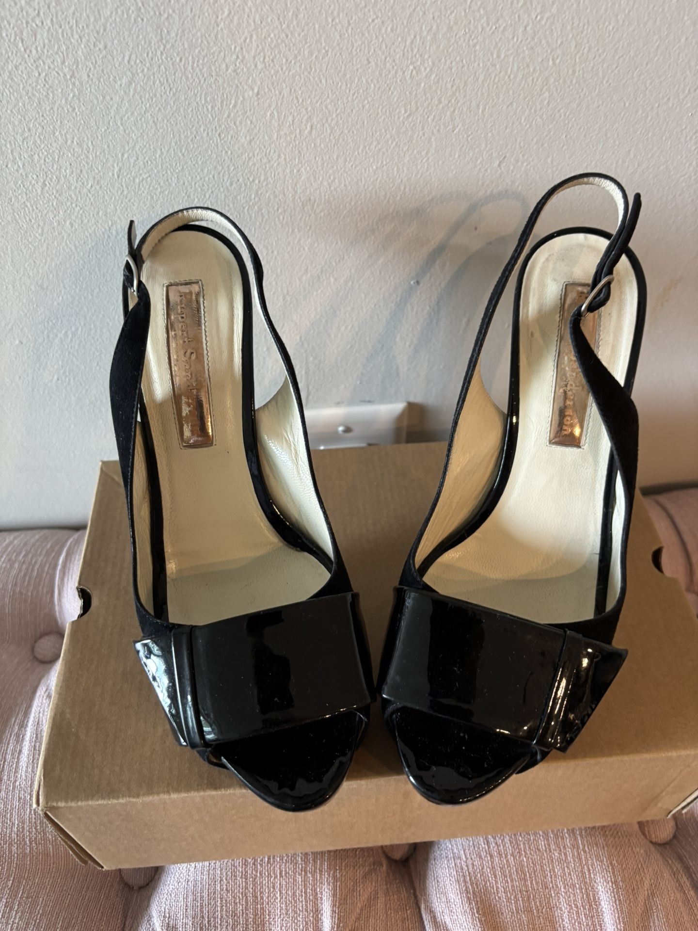 Rupert Sanderson black patent leather and suede