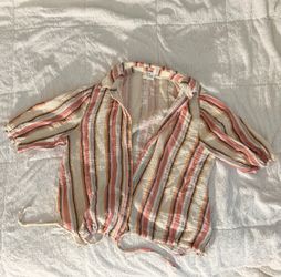 (M) Ava James Striped Button-Up Blouse