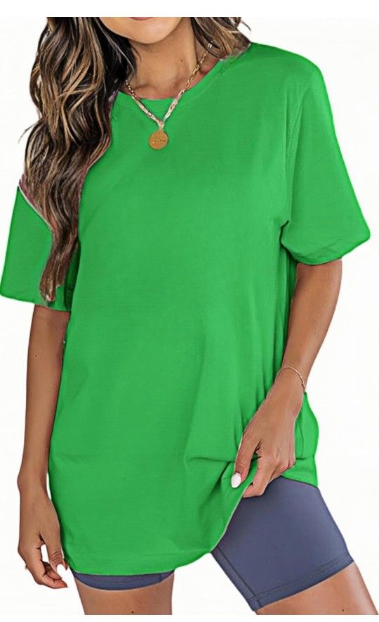 Womens Oversized Boyfriend Tee Shirts Short Sleeve Trendy Crew Neck Loose Workout Tee Casual Summer Tops Cotton